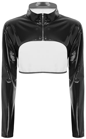 Riismen Women Wetlook Crop Top Tank Top De Cuero Brillante Camisa De Verano Sin Mangas Camisetas Sin Espalda Tops Estómago Ropa Fiesta Gogo Negro XXL