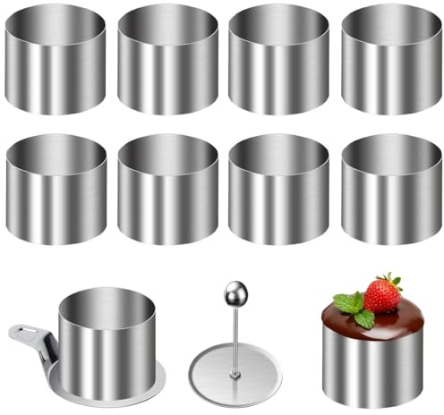 JCTEEY 10 Piezas Juego de Aros para Tartas Pequeñas, Ø 8CM Anillos de Postre y Alianzas Pastel Molde con Tapa, Anillo de Muse Circular Acero Inoxidable para Hacer mous, Galletas