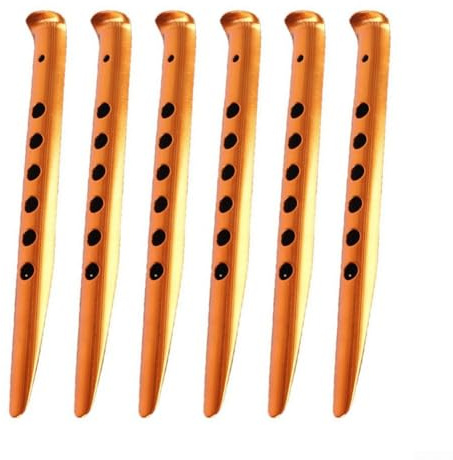 Set of 6 Aluminum Alloy Tent Stakes for Anchoring Tents and Canopies on Snow, Sand, For Beach, and Yard Terrain (31cm)