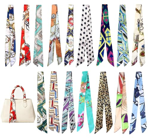 GIUSOBG 16 Piezas Pañuelo de Satén para Mujer Corte Estrecho Bolso | Pañuelos Seda 4x90cm Bufandas para Bolso Colorido Bufanda Mujer A la Moda para Bolsos Sombreros y Cabello