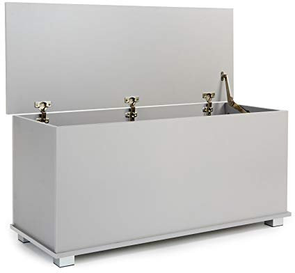 Home Source Ottoman Storage Chest Grey Toy Chest Bedding or Blanket Box Large Wooden (Grey)