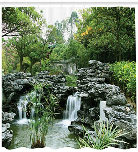 dsgrdhrty Japanese style Asian garden Waterproof bathroom shower curtain antibacterial wearable and washable,180X180CM
