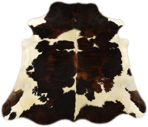 generisch KUHFELL STIERFELL DREIFARBIG BRAUN Weiss CA. 220 x 190 cm DEKO Fell Teppich Tricolor