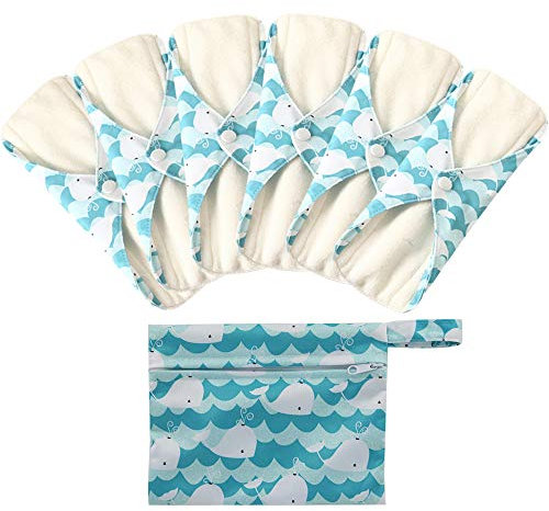 6 Stück Slipeinlagen Waschbar aus Bambusfaser, Waschbare Stoffbinden, Wiederverwendbare Binden, mit 1 Tragbare Mini Tasche Wiederverwendbare (Groß- 30cm/11.8 inch, Wal 1)