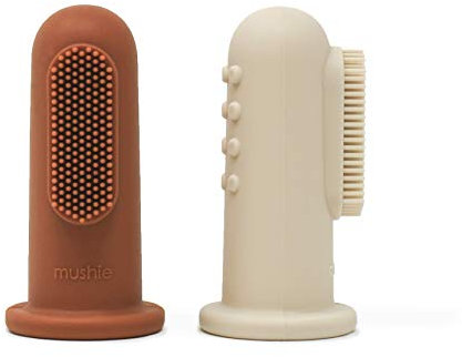 Mushie Fingerzahnbürste für Babys & Kleinkinder 2er Packung | Beruhigen & Stimuliert das Zahnfleisch, 0-2 Jahre | Sichere & Hochwertige für Kleinkinder Kinder Jungs & Mädchen | (Clay/Shifting Sand)