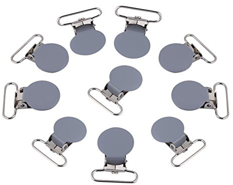 Cikonielf 10 pièces 25 mm Pinces à Bretelles tétine en métal Pinces à Bretelles Pinces à Bretelles en métal Attache à Jarretelles pour Pantalons à Bretelles élastiques et Jeans en Denim(Gris)
