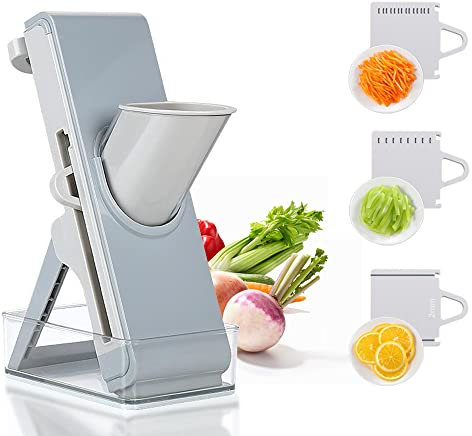 XLENTGEN Mandolino per Verdure 4 in 1 Affetta Verdure Manuale con Contenitore di Raccolta, Taglia Verdure Multifunzione per Patate, Carote, Cetrioli, Limoni, Carne Surgelata