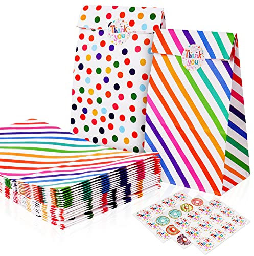 Flintronic 18 Stück Papiertüten, Geschenktüten Kindergeburtstage mit Aufkleber, 24 cm * 13 cm * 8 cm Candy Tüten zum Mitgebsel Kindergeburtstag Mädchen, Giveaways, Hochzeit