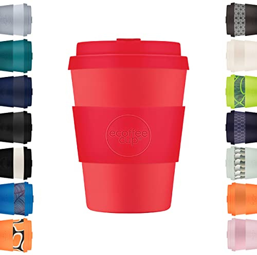 Ecoffee Cup 12oz 350ml Reusable Eco-Friendly 100% Plant Based Coffee Cup with Silicone Lid & Sleeve - Melamine Free & Biodegradable Dishwasher/Microwave Safe Travel Mug, Meridian Gate