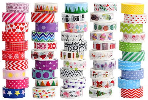 Joyan 50 Rollen Washi Tape set, Klebeband Bunt Washi Tape zur Dekoration Washi Masking Tape Washi Klebeband Set für Dekoration von Sammelalben, Zeitschriften, Bastelarbeiten