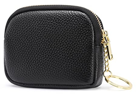 SENDEFN Mini Coin Purse Soft Leather Small Coin Pouch Purses Women Zipper Pocket with Key Ring Black