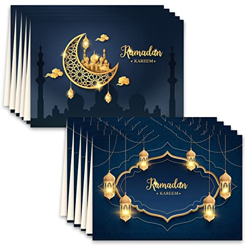 10 Ramadan Kareem vikbara kort med kuvert, tackkort, tackkort, sockerfest, fiende, tackkort, affärsmässigt, snyggt, blått, guld