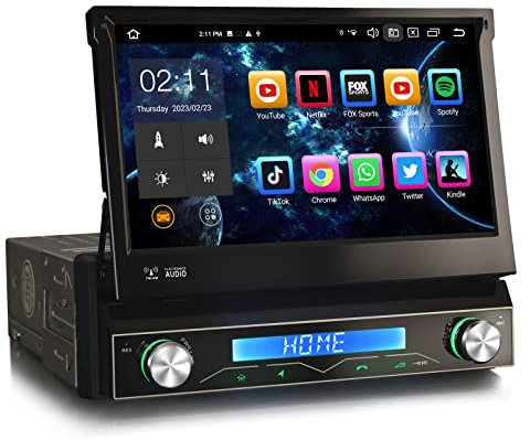 Erisin 7 Zoll 8-Kern 4GB RAM 64GB ROM Android 14 Autoradio 1 Din mit GPS Unterstützt ​Wireless CarPlay Android Auto WiFi Bluetooth 5.0 A2DP DSP OBD2 USB RDS 4G DVB-T2 SWC Split-Screen