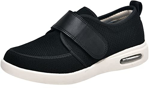 AEHO Chaussures d'œdème pour Homme Chaussures à Coussin d'air pour diabétiques,Pied Large Chausson Fermeture Scratch pour Personne Âgée Pieds Gonflés Arthrite Oedème Swollen,Noir,43.5 EU