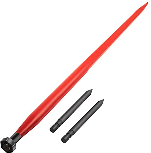 VEVOR Lanza para heno 125cm Carga de 1360kg punta para pacas de conexión rápida Diámetro de 4,5 cm horquillas para pacas con revestimiento rojo, punta para pacas con 2 conos y 2 lanzas estabilizadoras