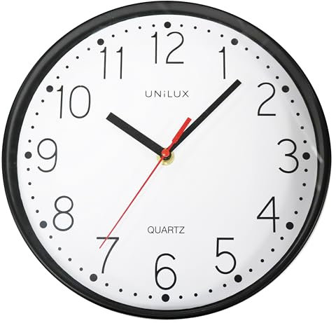 Unilux Nessy Horloge Murale, Mouvement à Quartz, Diamètre 25 cm, Design Minimaliste Moderne de Noir
