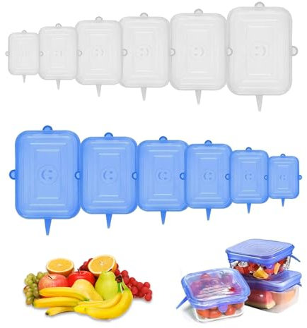 xocome Silicone Stretch Lids Reusable Food Covers 6 Different Sizes Silicone Lids with Microwave Food Cover Silicone Bowl Covers for Dishes Jars Bowls