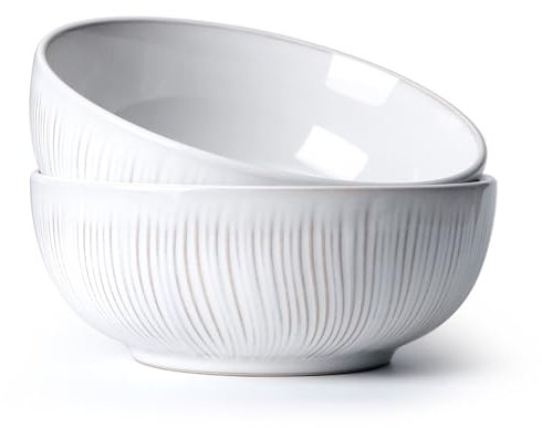 NUTRIUPS Große Siebschalen, 2er-Set, weiße Keramik-Salatschüsseln, Φ20 cm, Porzellanschalen für Suppe, Salat, Müsli, Nudeln