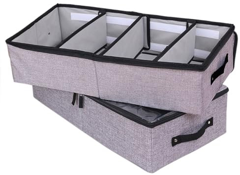 AARAINBOW Stoff Unterbettkommode mit Verstellbaren Zellen, Unterbett Schuhe Aufbewahrungsbox mit Deckel, 2 Stück, 24L, 58 cm, Faltbare Unterbett Schuhe Kleidung Aufbewahrung mit Griff (2 Grau)
