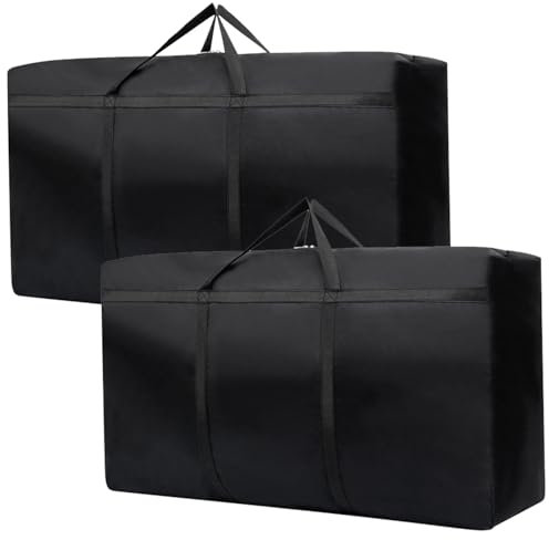 LPAMABA 2 Pz Borsa di Immagazzinaggio con Maniglie da 100L,Sacchetti di Stoccaggio con Cerniere,Borsa Portaoggetti per Carichi Pesanti con Maniglie per Vestiti Organizzatore Armadio Viaggio (Nero)