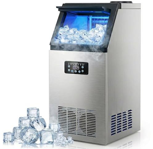 WILPREP Commercial Ice Machine, Industrial Ice Maker Machine, Freestanding Stainless Steel Ice Cube Machine for Bar Home Supermarkets(59KG 130LB/24H)