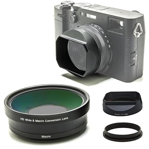 FotoZ Conversion Lens for Fujifilm X100V / X100VI, 49mm 0.75x Wide Angle & Macro 2 in 1 Lens with Lens Hood, Lens & Filter Adapter Ring (Black)