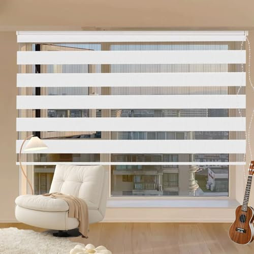 Doppelrollo Klemmfix Verdunkelung 75 x 320 cm Hitzeschutz Energiesparend Verdunklungsrollo Thermorollo Inkl. Montagematerial für Schlafzimmer Küche, Weiß