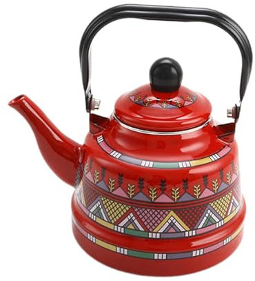 LOVIVER Enamel Kettle Tea Pot Enamelware Easy to Carry Easy to Fill 1.7L Boiling Pot Water Jug for Domestic Living Room Decor Kitchen, Red