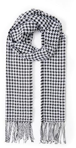 Durio Schal Damen Herbst Winter Lange Winterschal für Damen und Herren Warmer Damenschal mit Fransen Schwarz-weißes Raster