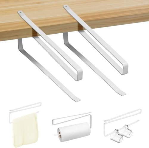 Vicloon Portarotolo da Cucina Senza Foratura, 2 Pezzi Porta Carta da Cucina Sottopensile, 26CM Porta Rotolo da Cucina, Portarotolo da Cucina Sotto Armadietto SUS 304 Acciaio per Cucina Bagno Armadi