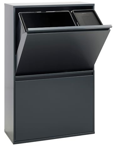 ARREGUI Basic CR604-B2 Waste Separation System Made of Steel, 4 Compartments Rubbish Bin for the Kitchen, 1 Extra Large Bucket for Plastic and 1 Small for Organic Waste, 23 + 11 + 17 + 17 L (68 L), 4