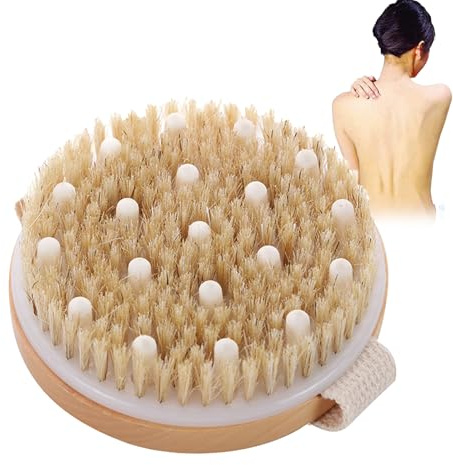 Hsyadazi Brosse de massage - Poils naturels, brosse exfoliante pour le corps pour massage à sec et drainage lymphatique - Réduit la cellulite, améliore la circulation sanguine - En bois de hêtre