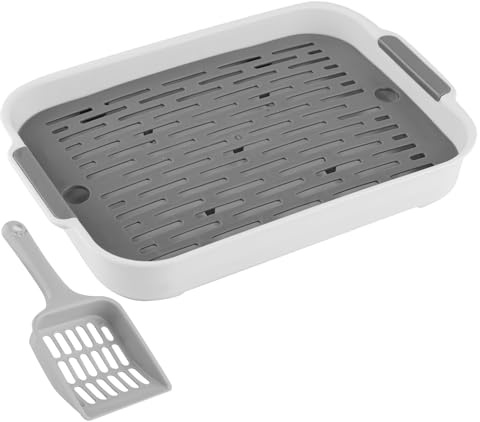 Small Animal Litter Box for Pet Toilet Training, Plastic Tray with Removable Mesh & Scoop for Guinea Pig Hamster (WHITE)