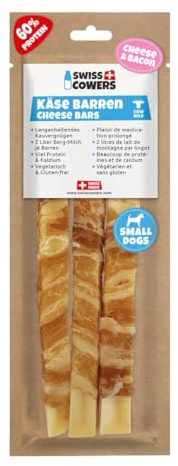 SwissCowers® Cheese Bar – Barra para masticar perro – aperitivo de queso – Hipoalergénico – Sin lactosa – Sin gluten – Yak 2.0 – Con probióticos – Queso y tocino – Talla S