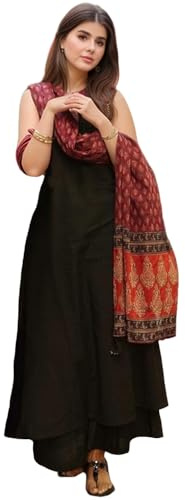 ANNI DESIGNER Dam vanlig viskos Rayon Palazzo och Dupatta A-linje Kurta