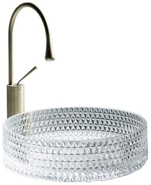 Lavandino Bagno Lavabo rotondo in vetro artistico di lusso, leggero, for il bagno, con rubinetto e tubo di scarico. Lavabo da Appoggio