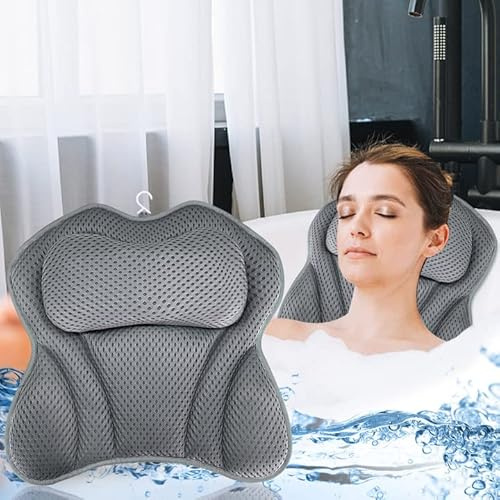 Almohadas para bañera，Almohada de Baño,Cojín de Bañocon 6 Ventosas Antideslizantes Tecnología 4D Air Mesh Cuello, la Espalda,para SPA en Casa Bañera de Hidromasaje,Lavable a Máquina (A)