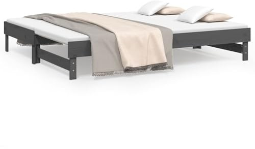 Cama Diaria Plegable de Pino Macizo Gris, 202,5 x 199 x 33,5 cm (Extendida), con Somier de Lamas Integrado, perfekt för Dormitorio och salón, inklusive Guía de Montaje – 2 Colchones 100 x 200 cm ingår