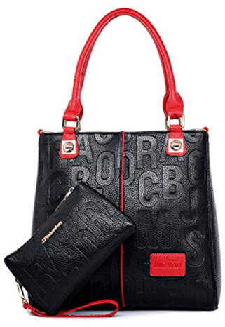 DEERWORD Donna Borse a Spalla Borsa a Tracolla Elegante Grandi Firmate Marca Mano Antifurto PU pelle 5706 2 pz Nero