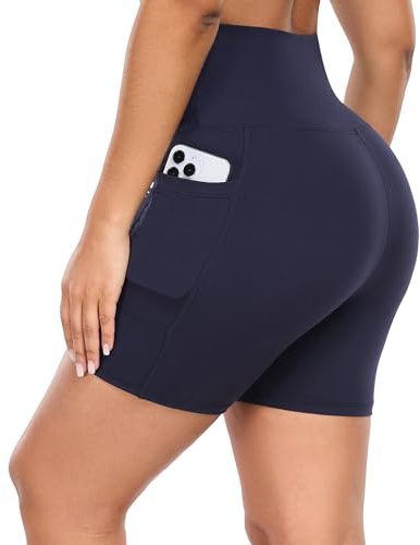 GIMDUMASA Pantalones Cortos Deporte Mujer Cintura Alta Shorts Leggins Pantalones Cortos de Yoga para Correr Gym Fitness Mallas Deportivos con Bolsillos Laterales GI371(Azul Profundo,m)