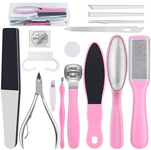 Fußfeile Pediküre Set, 16 Stücke Fußpflege Set Füße Raspelfeilen Fußpflegeset Hornhautentferner für Männer Frauen Füße Hornhautentferner