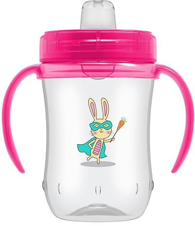 Dr. Brown's Milestones Soft Spout Sippy Cup with Handles, Pink Bunny Hero, BPA-Free, 9 oz/270 mL, 9m+
