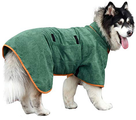 Hundemantel, Handtuch, Bademantel, saugfähig, schnell trocknend, Mikrofaser-Handtücher, super saugfähig, Haustier-Bademantel, Verstellbarer Kragen und Taille, Hunde-Bademantel (M: Rückenlänge 50 cm)