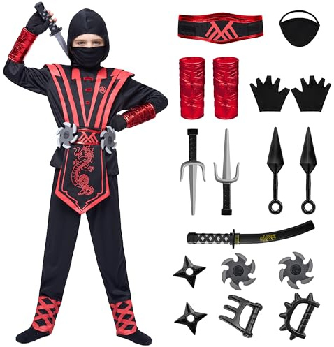 Spooktacular Creations Röd ninjadräkt för barn för pojkar och flickor, halloweenutklädningsfest, ninja-rollspel!