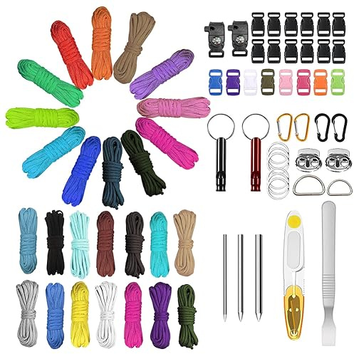 EUBSWA Paracord Set 16 Couleurs, Corde de Nylon Paracorde 550 Multifonction Contient Une Boucle De Corde Et des Aiguilles À Coudre pour Faire DIY Bracelet Lanière Porte Clés