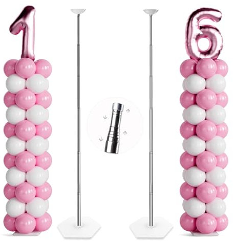 TEKXYZ Teleskop-Ballon Säulenständer-Set 2 Stück, 45,7cm bis 2,1M Frei Verstellbarer Metall Luftballon Ständer Für Partydekorationen