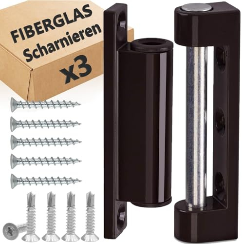 Glasfiber dörr- och fönstergångjärn, set om 10 stycken – dörrgångjärn, dörrband, fönsterband, renoveringstejp, fönsterbeslag, reservdelar, för insektsskyddsdörr, rotera (brun, 3 gångjärn)