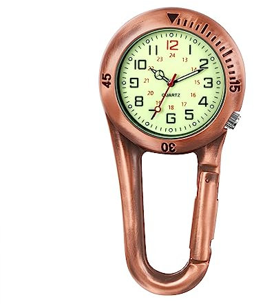 JewelryWe Karabineruhr Leuchtende Uhr mit Karabiner: Antik Bronze Clip-On Taschenuhr Mattiertes Gehäuse Analog Quarz Outdoor Wandern Arbeitsuhr für Ärzte Krankenschwestern Camping Trekking