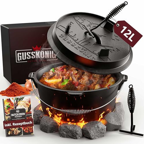 GUSSKÖNIG Set de faitouts hollandais [12 L] – Marmite avec lève-couvercle pratique et pieds (pot avec des, 12 litri)