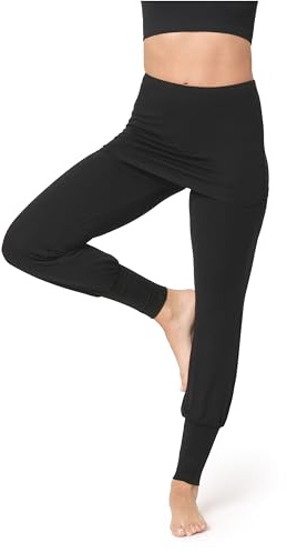 Bellivalini Pantalon Long avec Jupe Courte pour Femmes Sport Yoga Jogging Pilates pour l'été Legging Flare Jupette BLV50-275 (Noir, L)